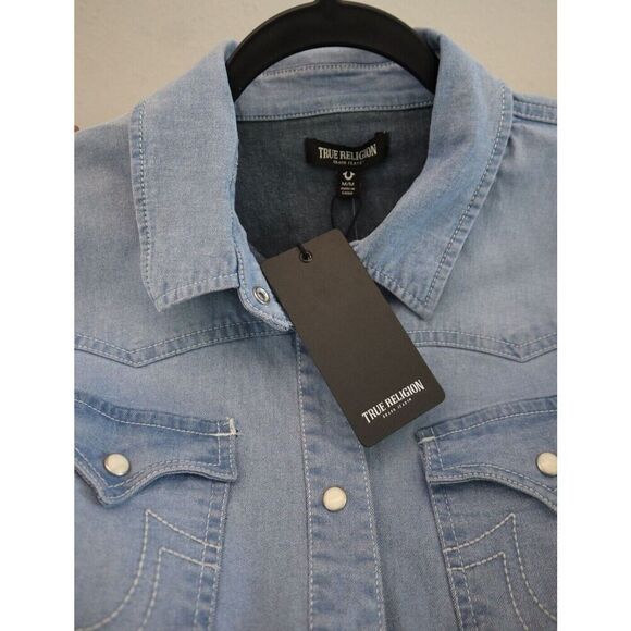 True Religion 207151R Women’s Sz M Blue Western Button-Up L/S Denim Shirt - Picture 6 of 11
